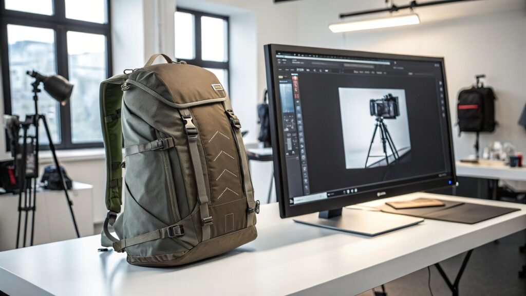 Backpack displayed with a 3D scan tool capturing its structure